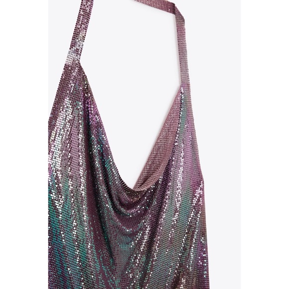 NWT Zara Shiny Halter Mini Dress - Picture 8 of 11